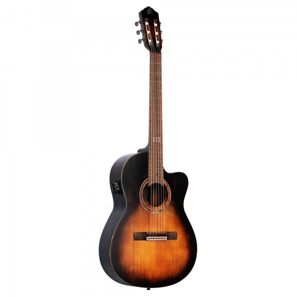 ORTEGA The Private Room 4/4 Nylon String Guitar, Thinline 6-String - Distressed Tobacco Sunburst + Gig Bag (DSSUITE-C/E)