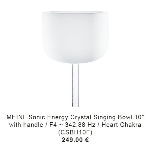 MEINL Sonic Energy Crystal Singing Bowl, with handle, white-frosted, 10" / 25 cm, Note F4, Heart Chakra (CSBH10F) 