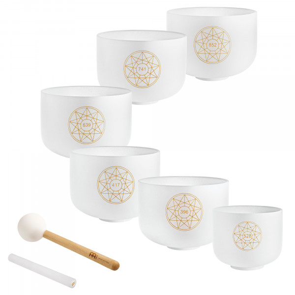 MEINL Sonic Energy 6-teiliges Solfeggio Crystal Singing Bowl Set, Ut 396 Hz, Re 417 Hz, Mi 528 Hz, Fa 639 Hz, Sol 741 Hz, La 852 Hz (SOLCSBSET)