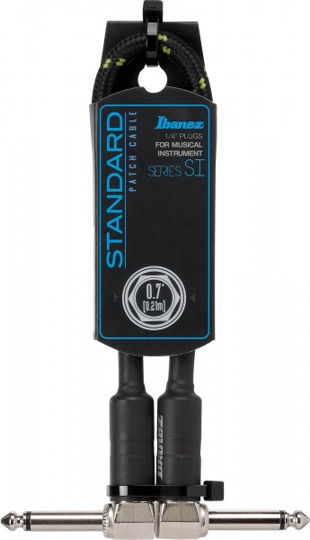 IBANEZ SI Serie (Standard) Instrumentenkabel - Patch Kabel 2 abgewinkelte Stecker Gewebt - Klinke - Klinke, Schwarz x Grün - 0,21 m / 0,7 ft (SI07P-BG)