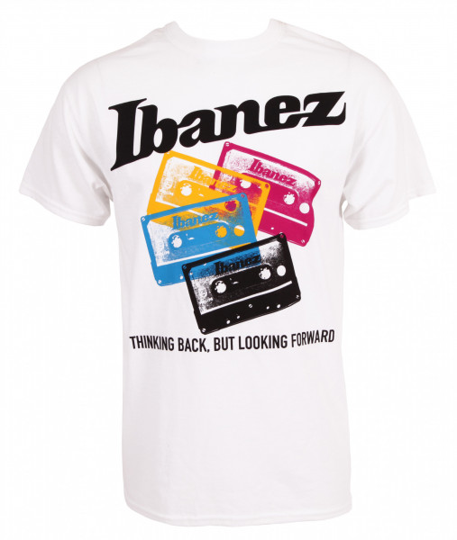 White Ibanez t-shirt with colorful cassettes frontprint (IBAT002)