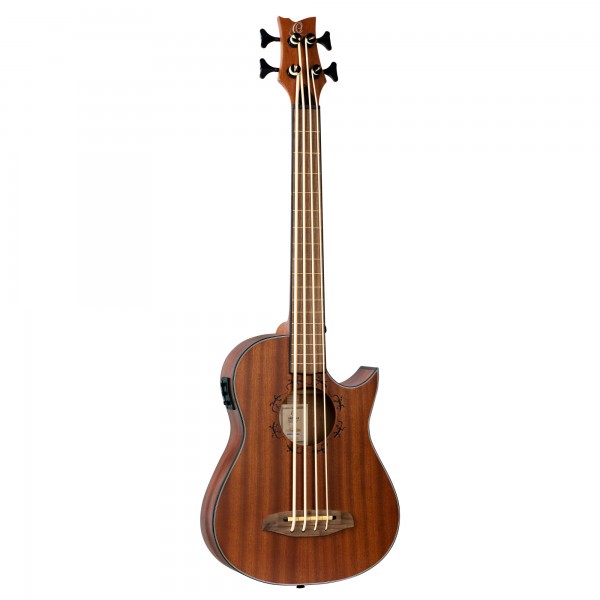 ORTEGA Lizard Serie Short Scale Fretless Uke Bass 4 String - Solid Mahogany Natural + Bag (LIZZY-PRO)