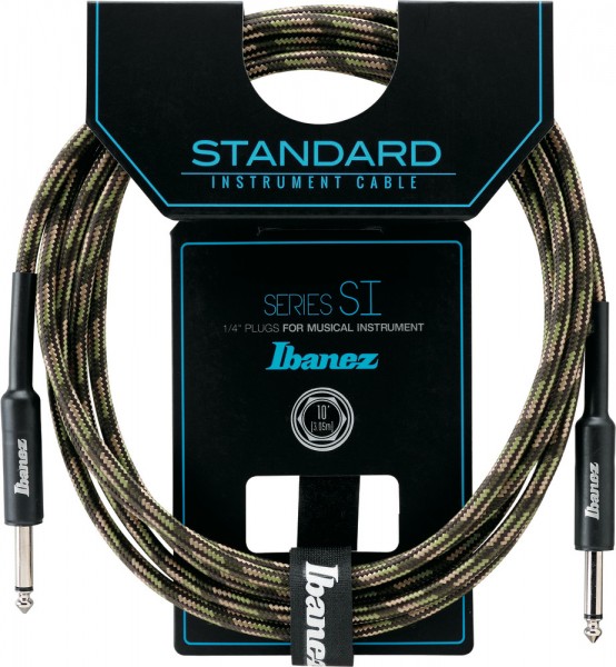 IBANEZ SI Series (Standard) Guitar Instrument Cable - 2 Straight Plugs Woven - Male - Male, Camouflage Green - 3,05 m / 10 ft (SI10-CGR)